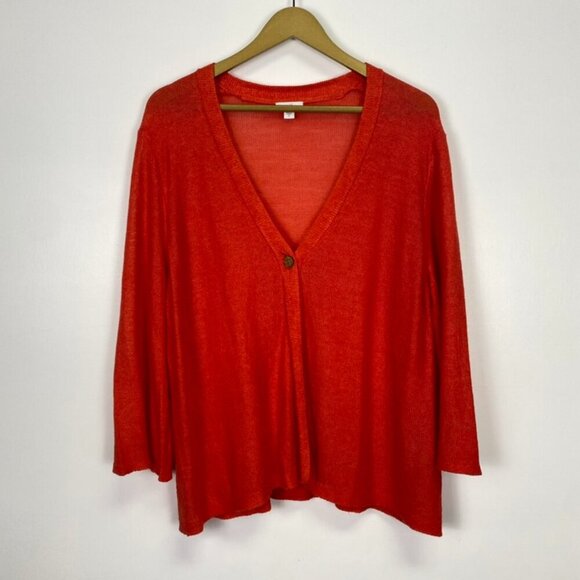 J. Jill Linen Blend Coral Single Button Knit Cardigan Sweater - Picture 1 of 11